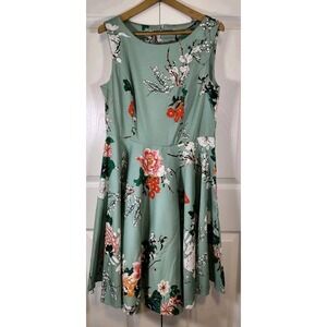 GRACE KARIN Boatneck Sleeveless Vintage Tea Dress, XS Green Floral, ‎ Balletcore